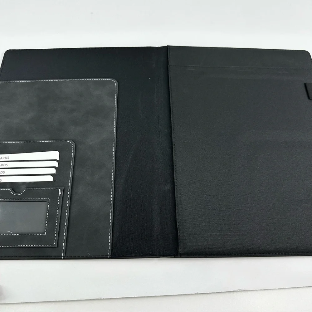 Work From Home Soft Black Padfolio with Card Slots & Pencil Holder Pad Holder